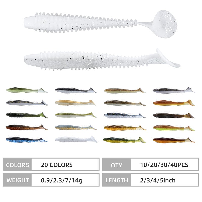 RUNCL Swimbaits Paddle 10/20/30/40PCS, 5/4/3/2 Inchs Paddle Tail, Soft Lure for Trout Crappie Bass, Durable Plastic Bait Swimmer for Saltwater/Freshwater, Fishing Lover's Gift - Image 4